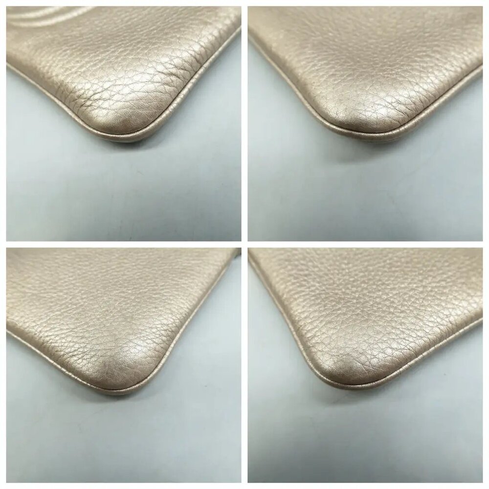 100% Authentic GUCCI Soho Champagne Leather Clutch Bag 323-091424 - Picture 5 of 12